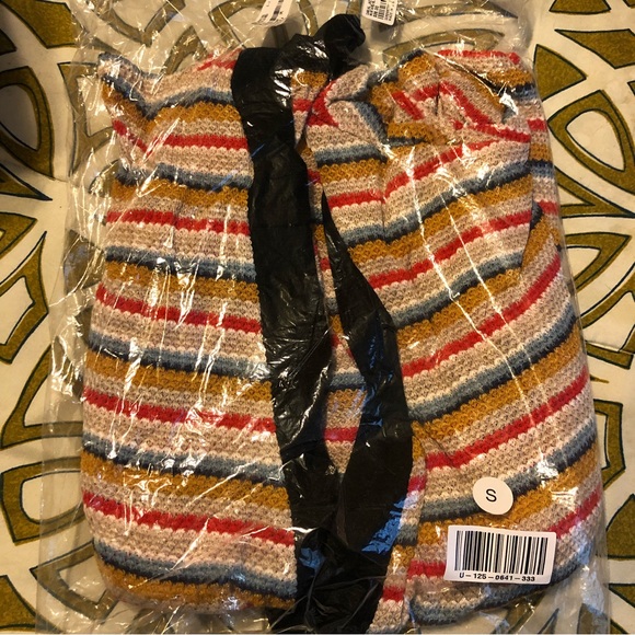 Striped waffle knit cardigan (mustard/blue/red/multi) - Sz small - Picture 2 of 4